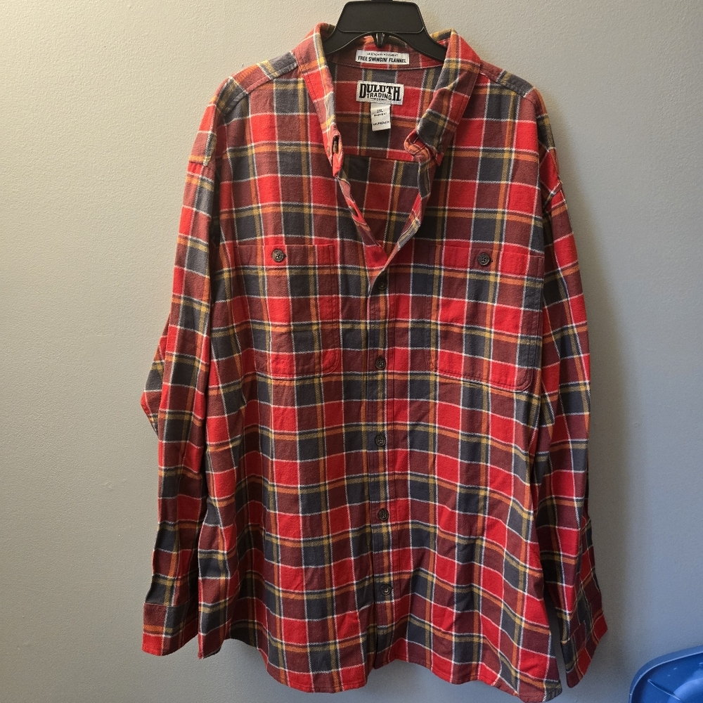 Duluth Trading Mens Free Swingin' Flannel Relaxed Fit Shirt Sz 2XL Red Plaid